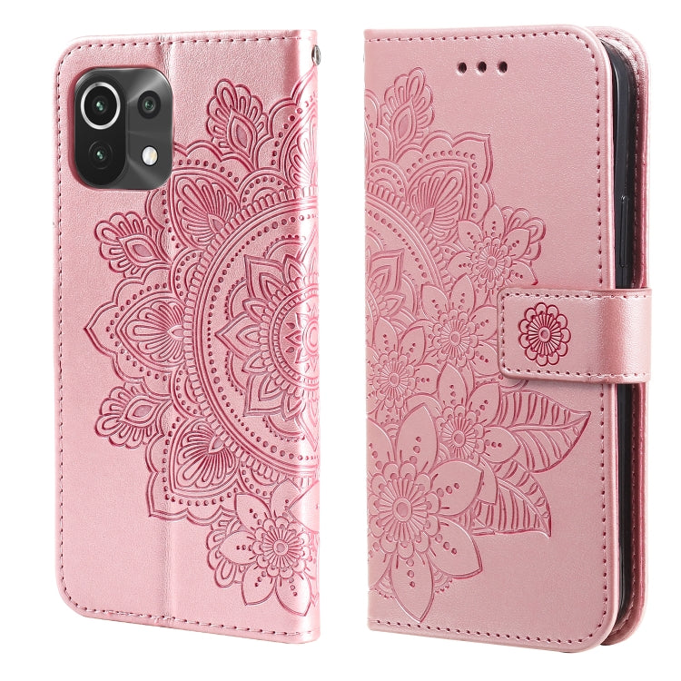 Light purple PU leather phone wallet case with embossed floral mandala, flip cover and holder strap.