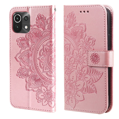 Light purple PU leather phone wallet case with embossed floral mandala, flip cover and holder strap.