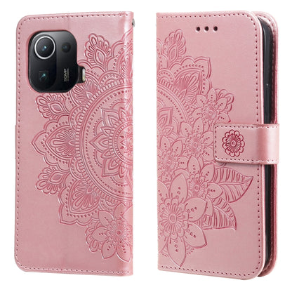 Light purple PU leather phone wallet case, embossed 7-petal flower flip cover.