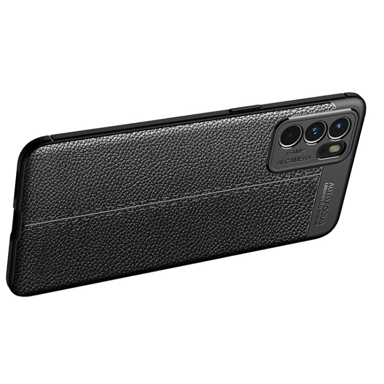 Black litchi-texture TPU phone case with camera lenses cutouts and side buttons