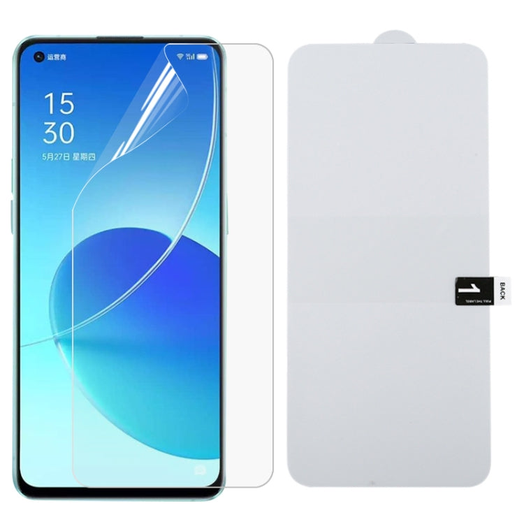 Full-screen hydrogel phone screen protector film, transparent, fitted over front glass
