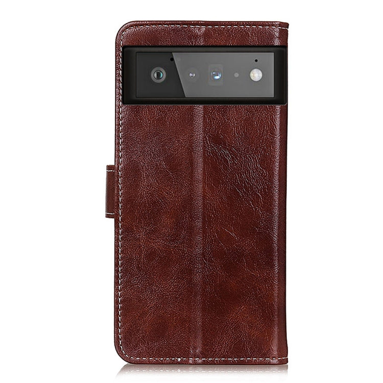 Brown retro crazy horse leather flip phone case with back camera opening and stitching