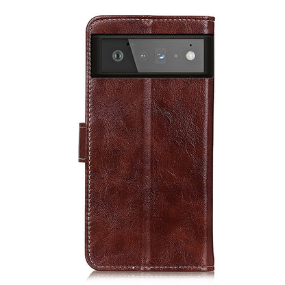 Brown retro crazy horse leather flip phone case with back camera opening and stitching