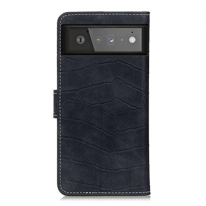 Crocodile-textured flip leather phone case, black with cutout window on back