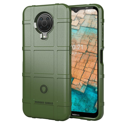 Green rugged shockproof TPU phone case with raised corners and dual camera cutout.