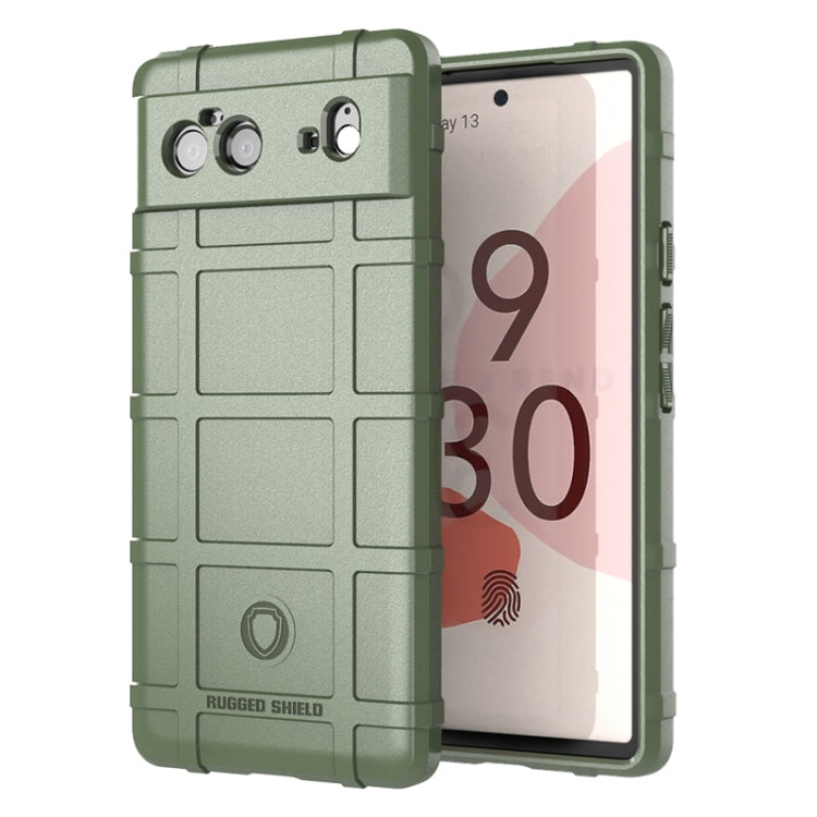 Shockproof TPU phone case with rugged shield pattern, green, camera cutouts