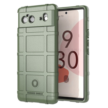 Shockproof TPU phone case with rugged shield pattern, green, camera cutouts