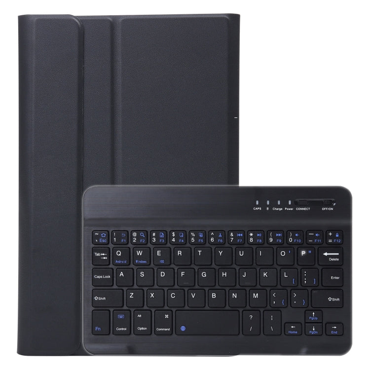 Black folio tablet case with attached split Bluetooth keyboard and stand cover