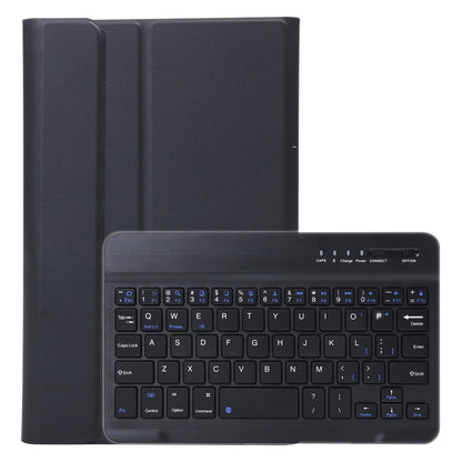 Black folio tablet case with attached split Bluetooth keyboard and stand cover