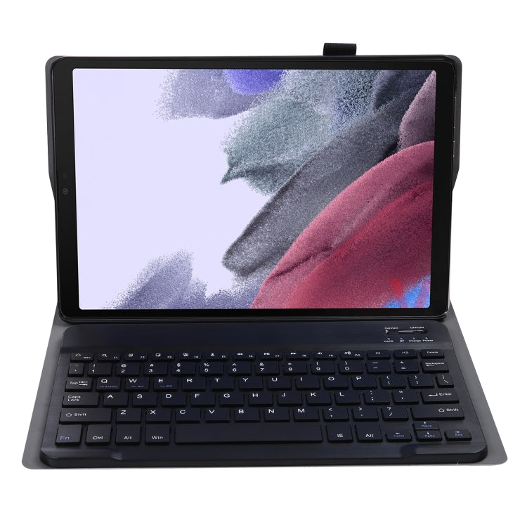 Black folio tablet case with built-in Bluetooth keyboard and typing stand