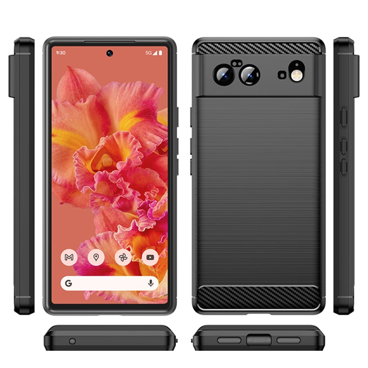 Black brushed TPU phone case with carbon-fiber look, front and back views