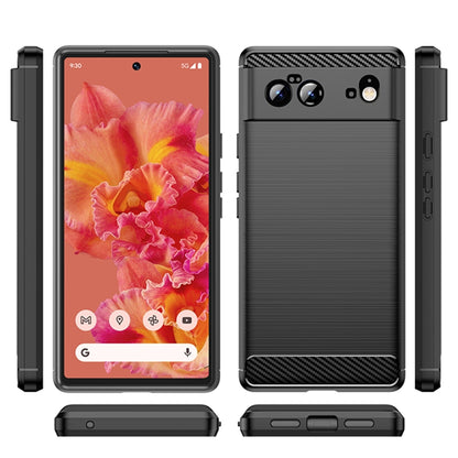 Black brushed TPU phone case with carbon-fiber look, front and back views