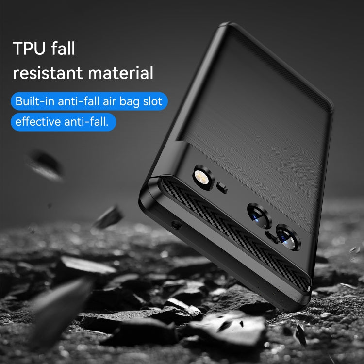 Black TPU phone case with brushed texture and carbon-fiber pattern, angled close-up