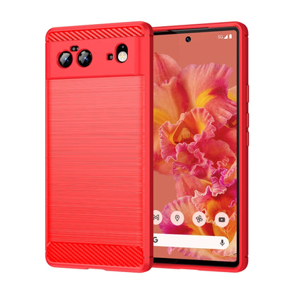 Brushed texture TPU phone case with carbon-fiber pattern, red