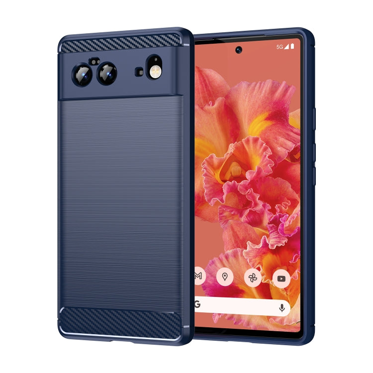 Brushed texture carbon-fiber TPU phone case in navy blue with camera cutouts