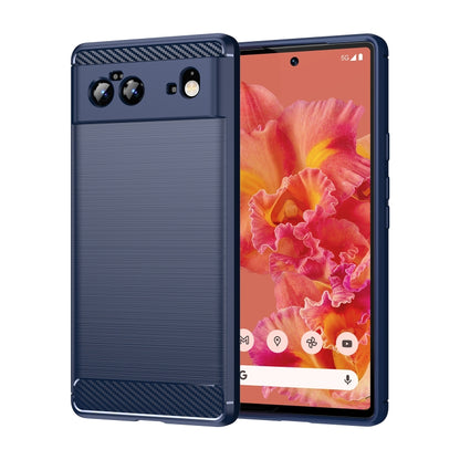Brushed texture carbon-fiber TPU phone case in navy blue with camera cutouts