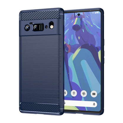 Brushed texture carbon-fiber TPU phone case in navy blue with textured top panel