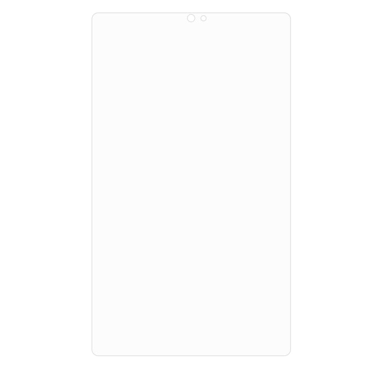 Clear rectangular tablet screen protector film with full coverage cutouts and rounded corners