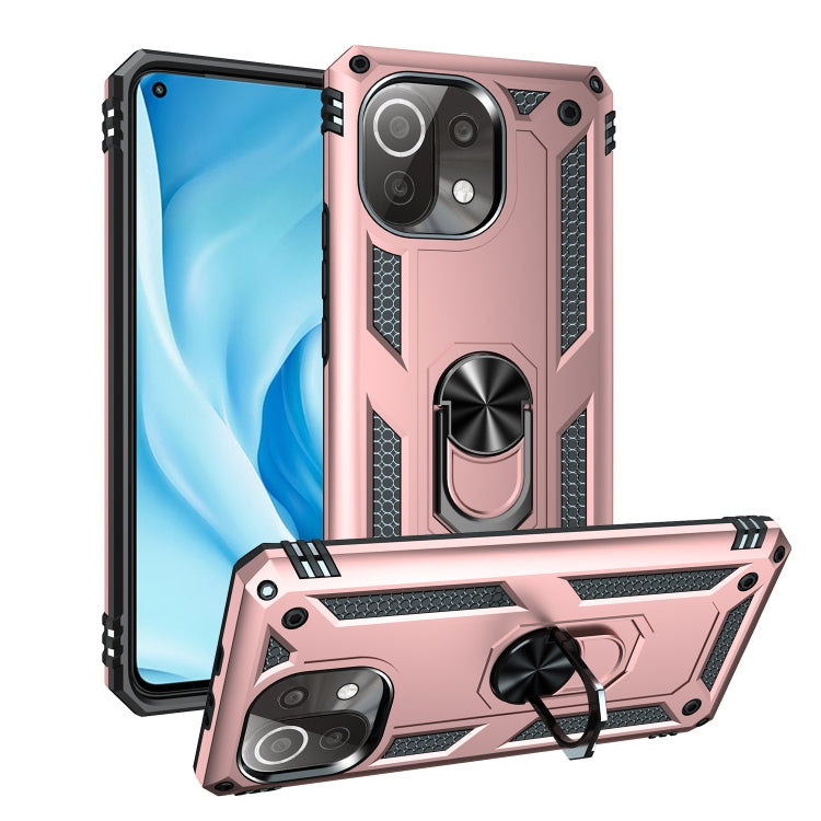 Shockproof protective phone case for Xiaomi Mi 11 Lite 5G, rose gold, with rotating holder