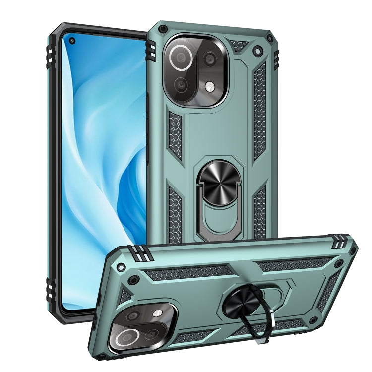 Shockproof protective phone case for Xiaomi Mi 11 Lite 5G, dark green, with rotating holder