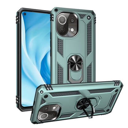 Shockproof protective phone case for Xiaomi Mi 11 Lite 5G, dark green, with rotating holder