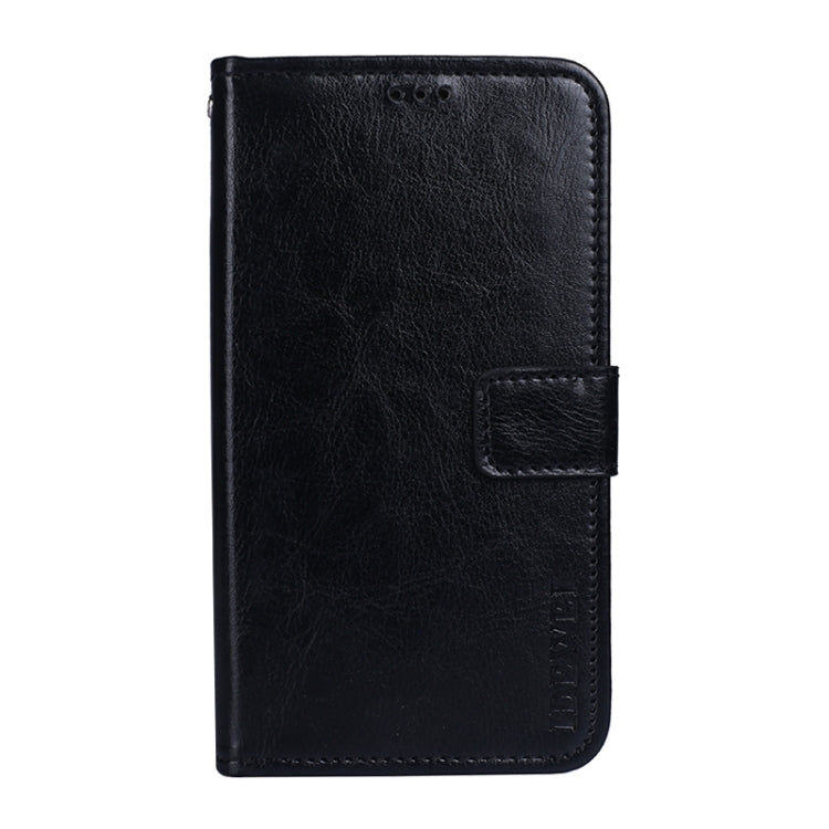 Black leather flip wallet case with front pocket and card slot