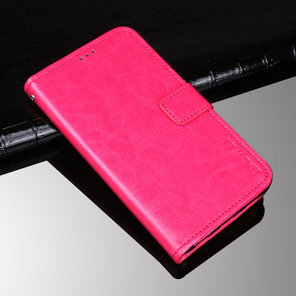 Pink crazy horse leather flip wallet case with front clasp and card pocket