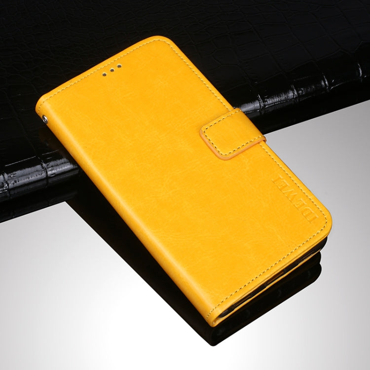 Yellow crazy horse leather flip wallet case with front clasp and card pocket