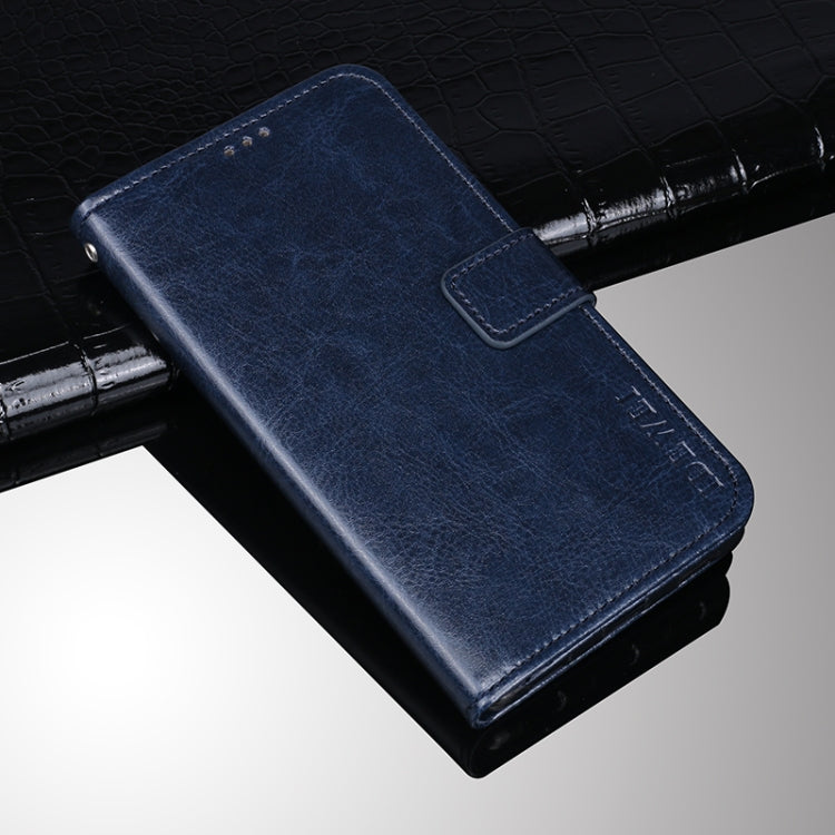 Blue crazy horse leather flip wallet case with front clasp and card pocket