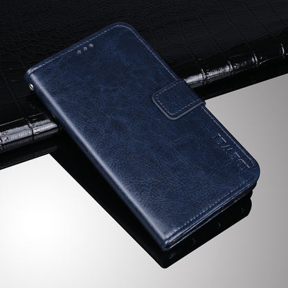 Blue crazy horse leather flip wallet case with front clasp and card pocket