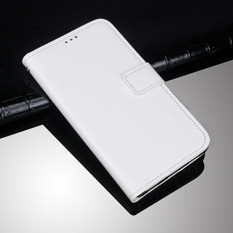 White flip leather phone wallet case with holder and card slots, magnetic flap