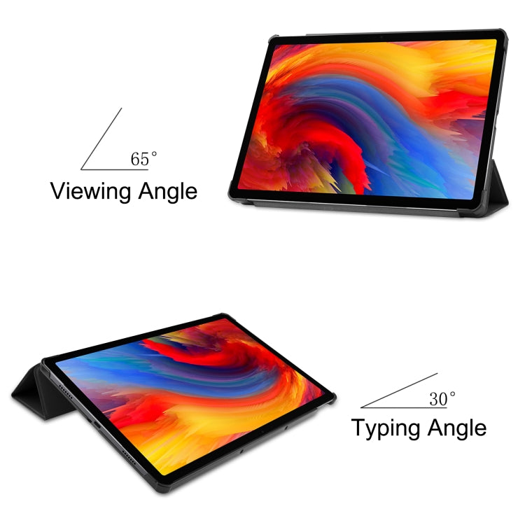 Black leather stand case showing viewing and typing angles for tablet screen
