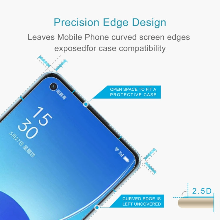 Tempered glass screen protector with curved 2.5D edge design for phone case compatibility.