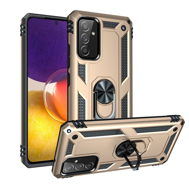 Shockproof phone case with rotating ring holder, rugged beige and black