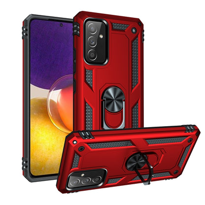 Shockproof phone case with rotating ring holder, rugged red and black