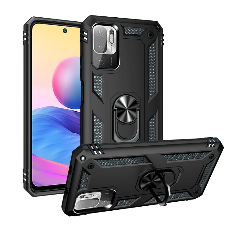 Shockproof phone case with rotating ring holder, rugged black