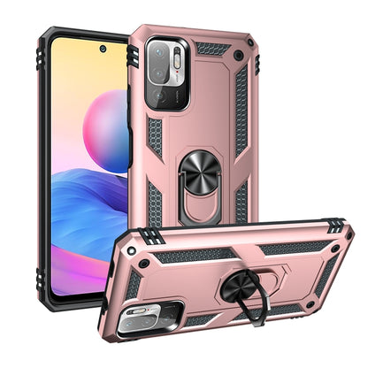 Shockproof phone case with rotating ring holder, rugged rose and black