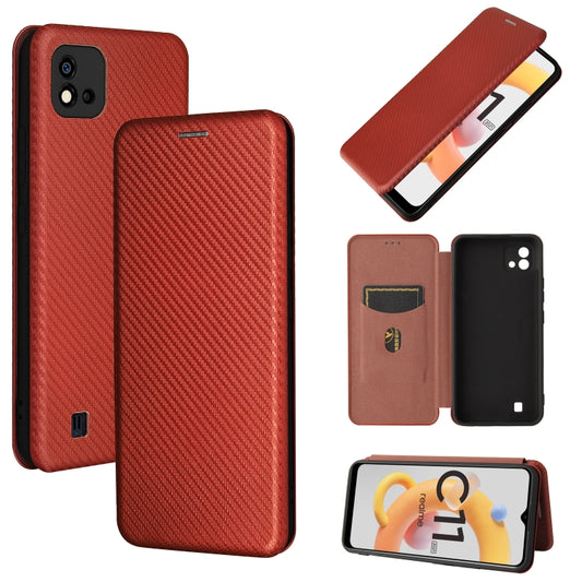 Red-brown magnetic flip phone case with carbon-fiber texture and card slot