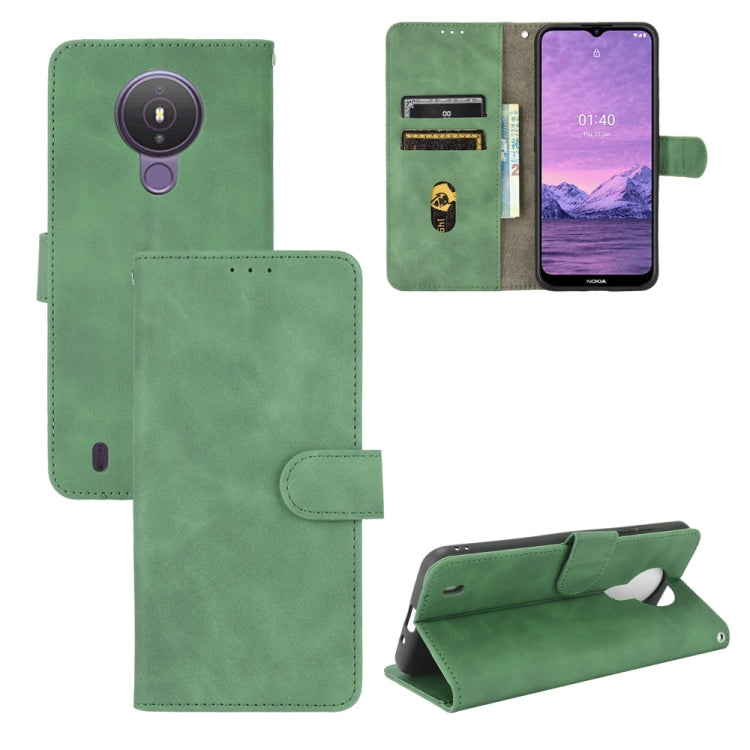 Green PU leather flip phone case with magnetic closure, card slots, and camera cutout