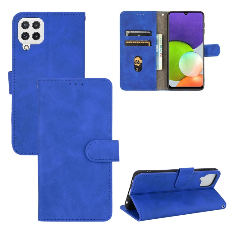 Blue horizontal flip wallet phone case with magnetic buckle and card slots