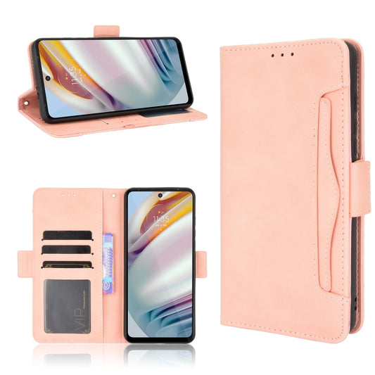 Pink leather flip phone case with card slots, holder pocket, and photo frame cutout