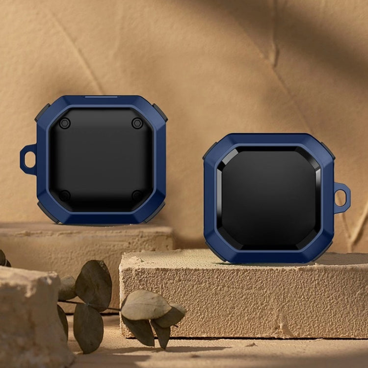 Anti-fall earbud protective case with hook, navy blue rugged shell