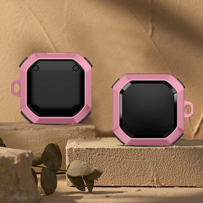 Anti-fall earbud protective case with hook, pink rugged shell
