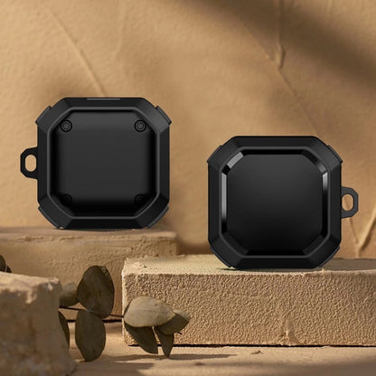 Anti-fall earbud protective case with hook, black rugged shell