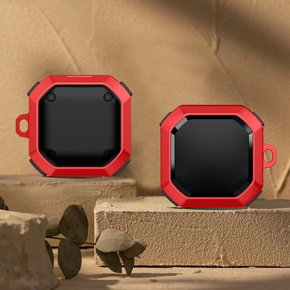 Anti-fall earbud protective case with hook, red rugged shell