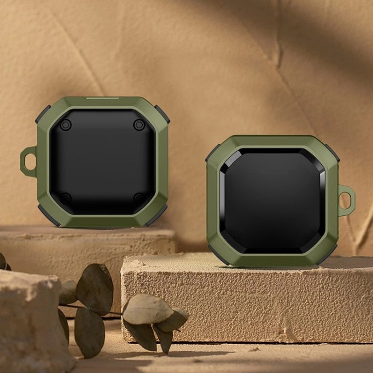 Anti-fall earbud protective case with hook, army green rugged shell