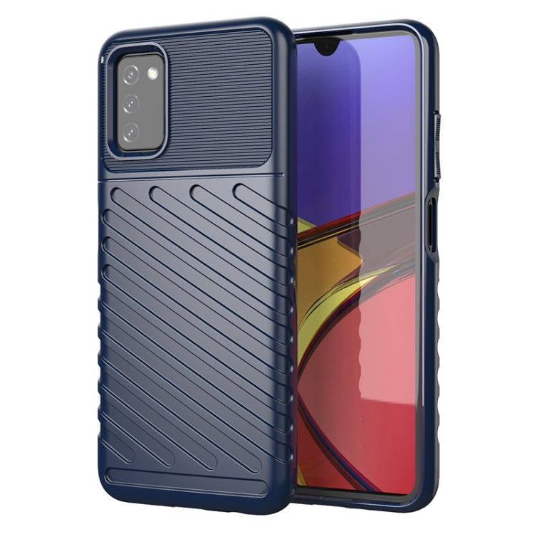 Blue TPU phone case with raised textured lines and side buttons access.