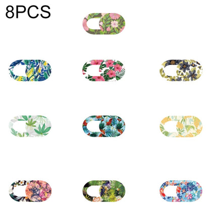 Set of 8 oval webcam covers with tropical floral leaves and blossoms, assorted patterns