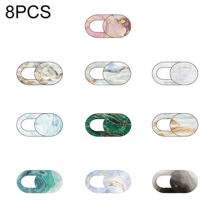 Set of 8 oval webcam covers with marble and landscape-style swirls, assorted colors