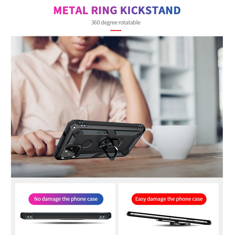 Black shockproof phone case with 360° rotating metal ring kickstand